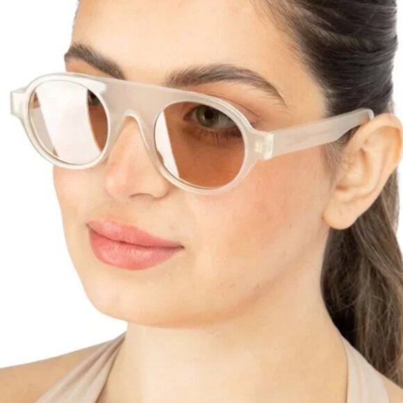 NEW LOEWE ROUND SUNGLASSES LOEWE LW40020I 21E WHITE BEIGE EYEWEAR - Picture 1 of 4